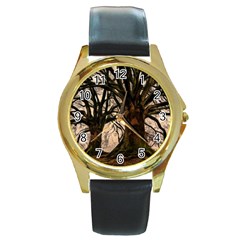 Ent Treant Trees Tree Bark Barks Round Gold Metal Watch