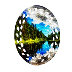 Color Lake Mountain Painting Ornament (oval Filigree) by Pakrebo