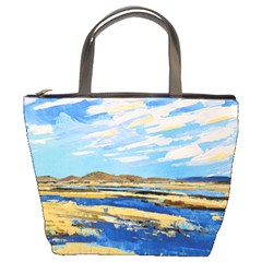 The Landscape Water Blue Painting Bucket Bag by Pakrebo