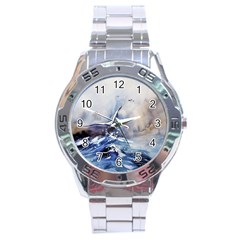 Art Painting Sea Storm Seagull Stainless Steel Analogue Watch by Pakrebo