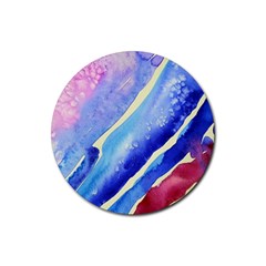 Painting Abstract Blue Pink Spots Rubber Round Coaster (4 Pack)  by Pakrebo