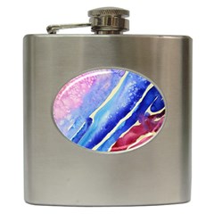 Painting Abstract Blue Pink Spots Hip Flask (6 Oz) by Pakrebo