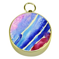 Painting Abstract Blue Pink Spots Gold Compasses by Pakrebo