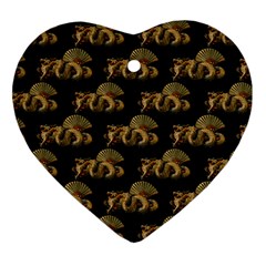 Dragon Motif Print Pattern Heart Ornament (two Sides) by dflcprintsclothing