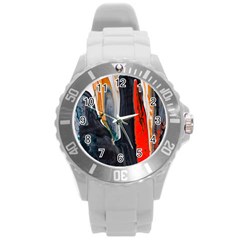 Art Modern Painting Background Round Plastic Sport Watch (l) by Pakrebo