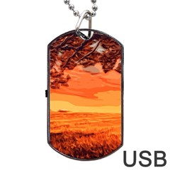 Field Sunset Orange Sky Land Dog Tag Usb Flash (one Side) by Pakrebo