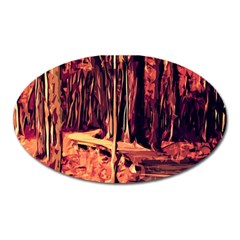 Forest Autumn Trees Trail Road Oval Magnet by Pakrebo