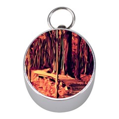 Forest Autumn Trees Trail Road Mini Silver Compasses by Pakrebo