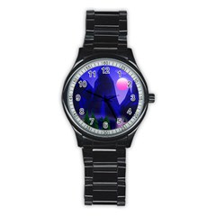 Mountains Dawn Landscape Sky Stainless Steel Round Watch