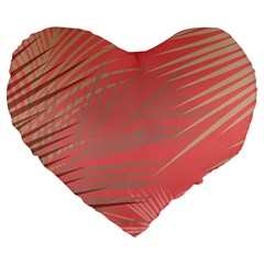 Palms Shadow On Living Coral Large 19  Premium Flano Heart Shape Cushions by LoolyElzayat