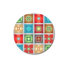 Tiles Pattern Background Colorful Magnet 3  (round) by Pakrebo