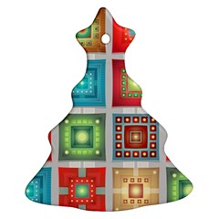 Tiles Pattern Background Colorful Christmas Tree Ornament (two Sides)