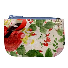 Christmas Bird Floral Berry Large Coin Purse by Pakrebo