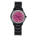 Abstract Background Floral Glossy Stainless Steel Round Watch Front