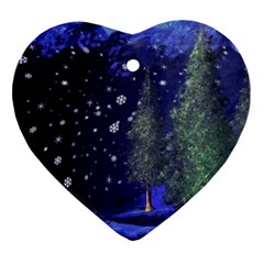 Winter Wonderland Night Snow Heart Ornament (two Sides) by Pakrebo