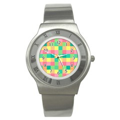 Checkerboard Pastel Squares Stainless Steel Watch by Pakrebo