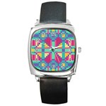 Checkerboard Squares Abstract Square Metal Watch Front