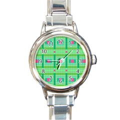 Checkerboard Squares Abstract Round Italian Charm Watch by Pakrebo