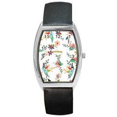 Floral Backdrop Pattern Flower Barrel Style Metal Watch by Pakrebo