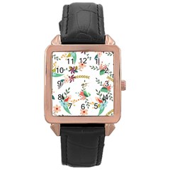 Floral Backdrop Pattern Flower Rose Gold Leather Watch  by Pakrebo