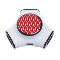 Hearts Pattern Seamless Red Love 3-port Usb Hub