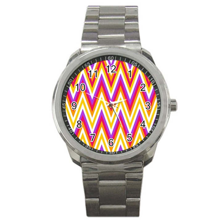 Chevrons Stripes Pattern Geometric Sport Metal Watch