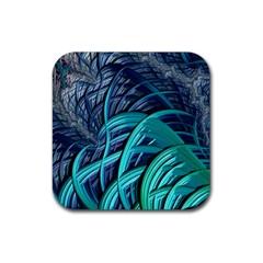 Oceanic Fractal Turquoise Blue Rubber Coaster (square) 