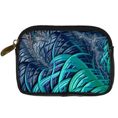 Oceanic Fractal Turquoise Blue Digital Camera Leather Case by Pakrebo