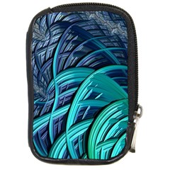 Oceanic Fractal Turquoise Blue Compact Camera Leather Case by Pakrebo