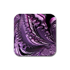 Purple Fractal Flowing Fantasy Rubber Square Coaster (4 Pack)  by Pakrebo
