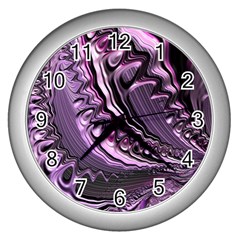 Purple Fractal Flowing Fantasy Wall Clock (silver) by Pakrebo