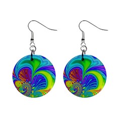 Fractal Neon Art Artwork Fantasy Mini Button Earrings