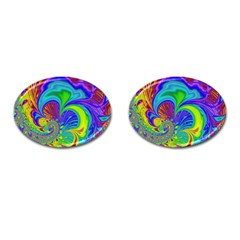 Fractal Neon Art Artwork Fantasy Cufflinks (Oval)