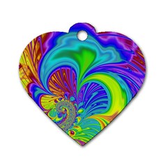 Fractal Neon Art Artwork Fantasy Dog Tag Heart (One Side)