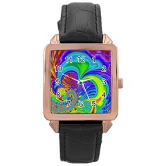 Fractal Neon Art Artwork Fantasy Rose Gold Leather Watch 