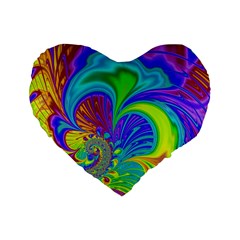 Fractal Neon Art Artwork Fantasy Standard 16  Premium Flano Heart Shape Cushions by Pakrebo