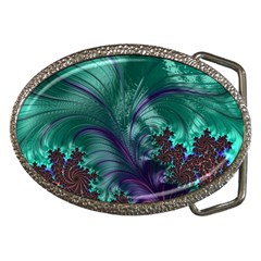 Fractal Turquoise Feather Swirl Belt Buckles