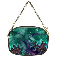 Fractal Turquoise Feather Swirl Chain Purse (One Side)