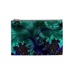 Fractal Turquoise Feather Swirl Cosmetic Bag (medium) by Pakrebo