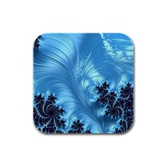 Fractal Art Feather Swirls Puffy Rubber Square Coaster (4 Pack)  by Pakrebo