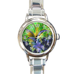 Fractal Gothic Dark Texture Round Italian Charm Watch