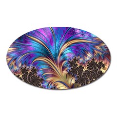 Fractal Feather Swirl Purple Blue Oval Magnet by Pakrebo