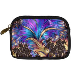 Fractal Feather Swirl Purple Blue Digital Camera Leather Case by Pakrebo