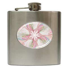 Pink Blue Flower Blossom Rose Hip Flask (6 Oz) by Pakrebo