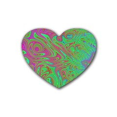 Fractal Art Neon Green Pink Rubber Coaster (heart) 
