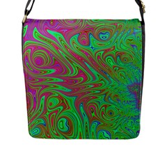 Fractal Art Neon Green Pink Flap Closure Messenger Bag (l) by Pakrebo