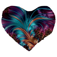 Feather Fractal Artistic Design Large 19  Premium Flano Heart Shape Cushions by Pakrebo