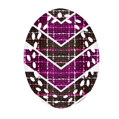 Fabric Tweed Purple Brown Pink Oval Filigree Ornament (two Sides) by Pakrebo