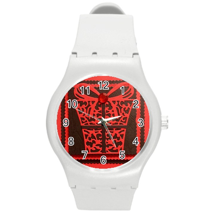 Red Present Round Plastic Sport Watch (M)