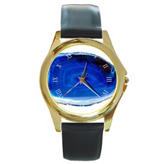 Agathe Blue Slice Geode Slice Round Gold Metal Watch by genx